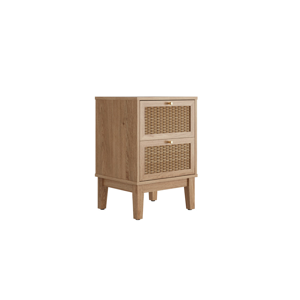 Bordeaux Boho Natural Wood & Rattan Bedside Table | 2 Drawers